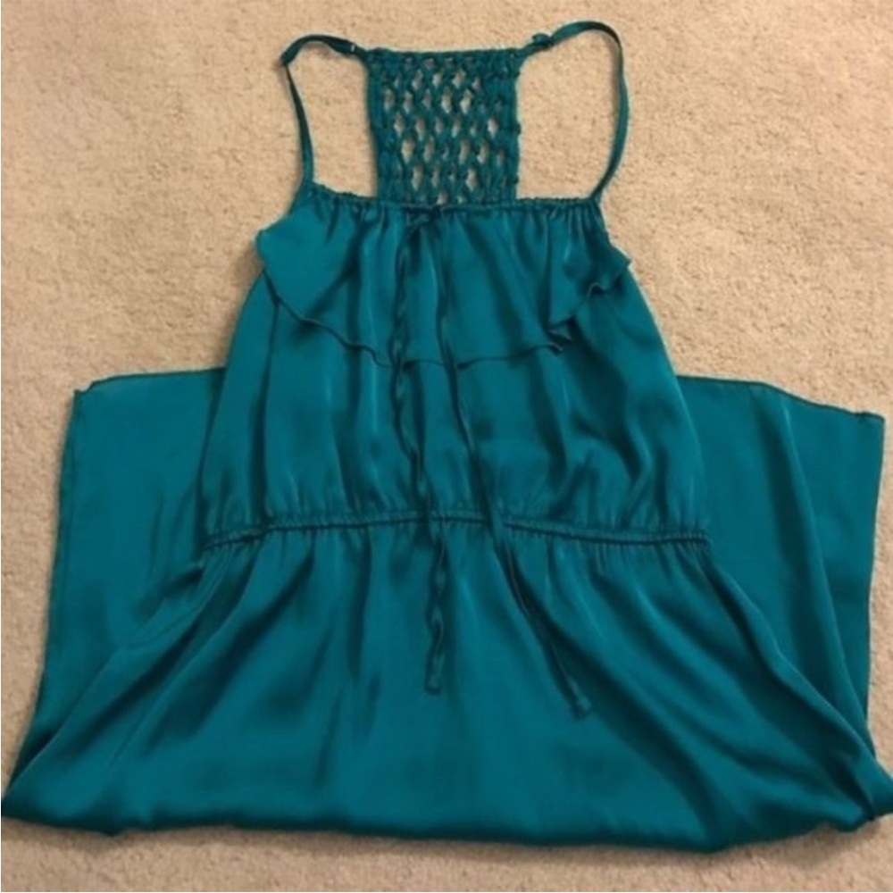 Xhilaration Teal Lightweight Silky Spaghetti Strap Sleeveless Ruffle Mini Dress